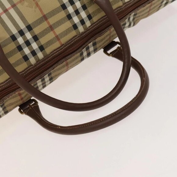 Burberrys Nova Check Boston Bag PVC Leather 2way Beige Gold Auth 131032 - Picture 8 of 14